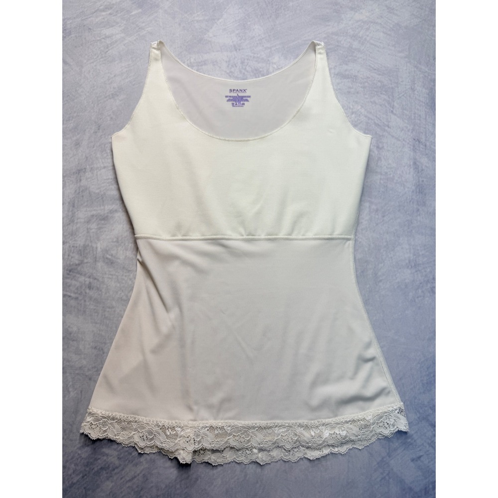 Spanx by Sara Blakely Cream Lace Trim Shapewear Camisole Tank Top sz L